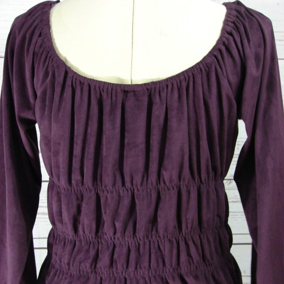 Plum Purple Microsuede Microfiber Long Sleeve Peasant Scoop Neck Top - Picture 3 of 16